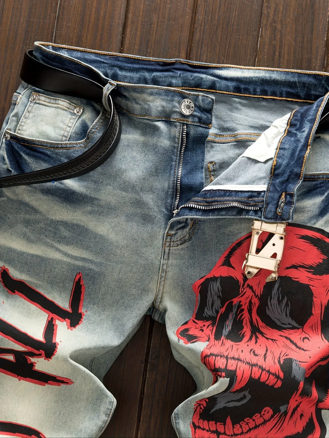 Minimalist, Trendy, Personalized, Skull Print, Versatile, Fashionable, Retro And Nostalgic Jeans
