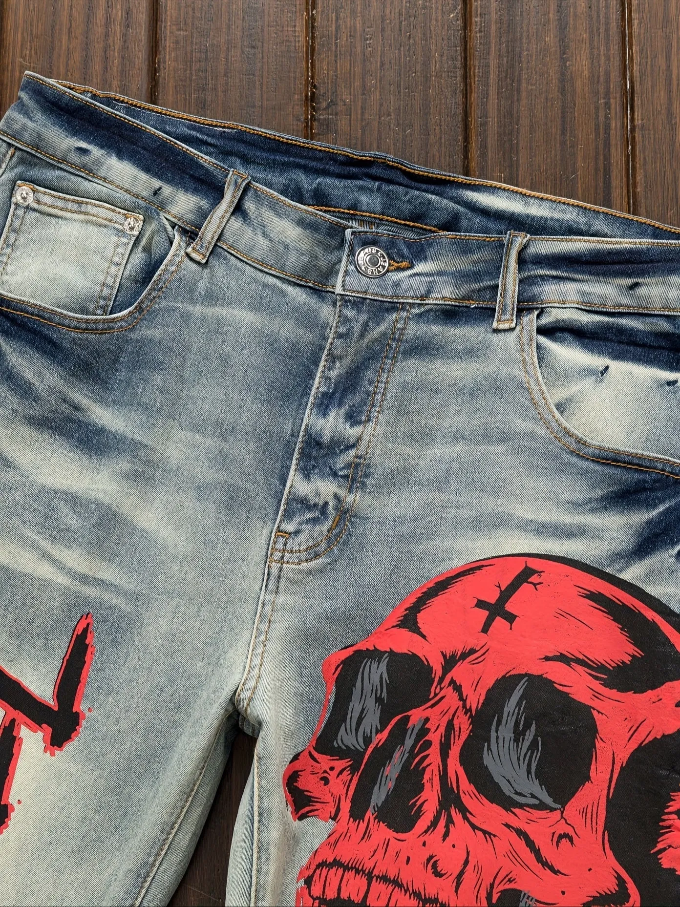 Minimalist, Trendy, Personalized, Skull Print, Versatile, Fashionable, Retro And Nostalgic Jeans
