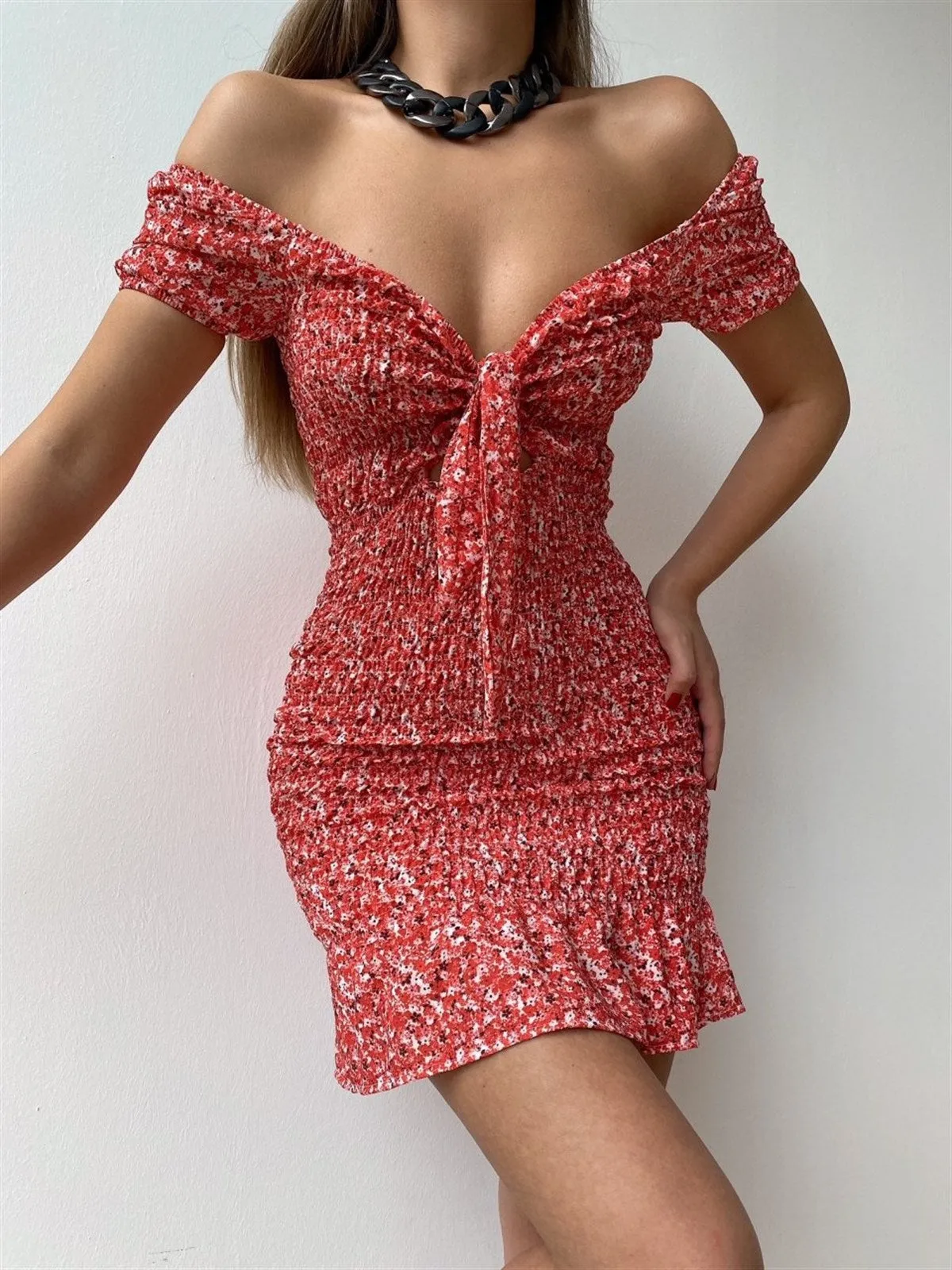 One-Shoulder Knot Printed Sexy Summer Dress