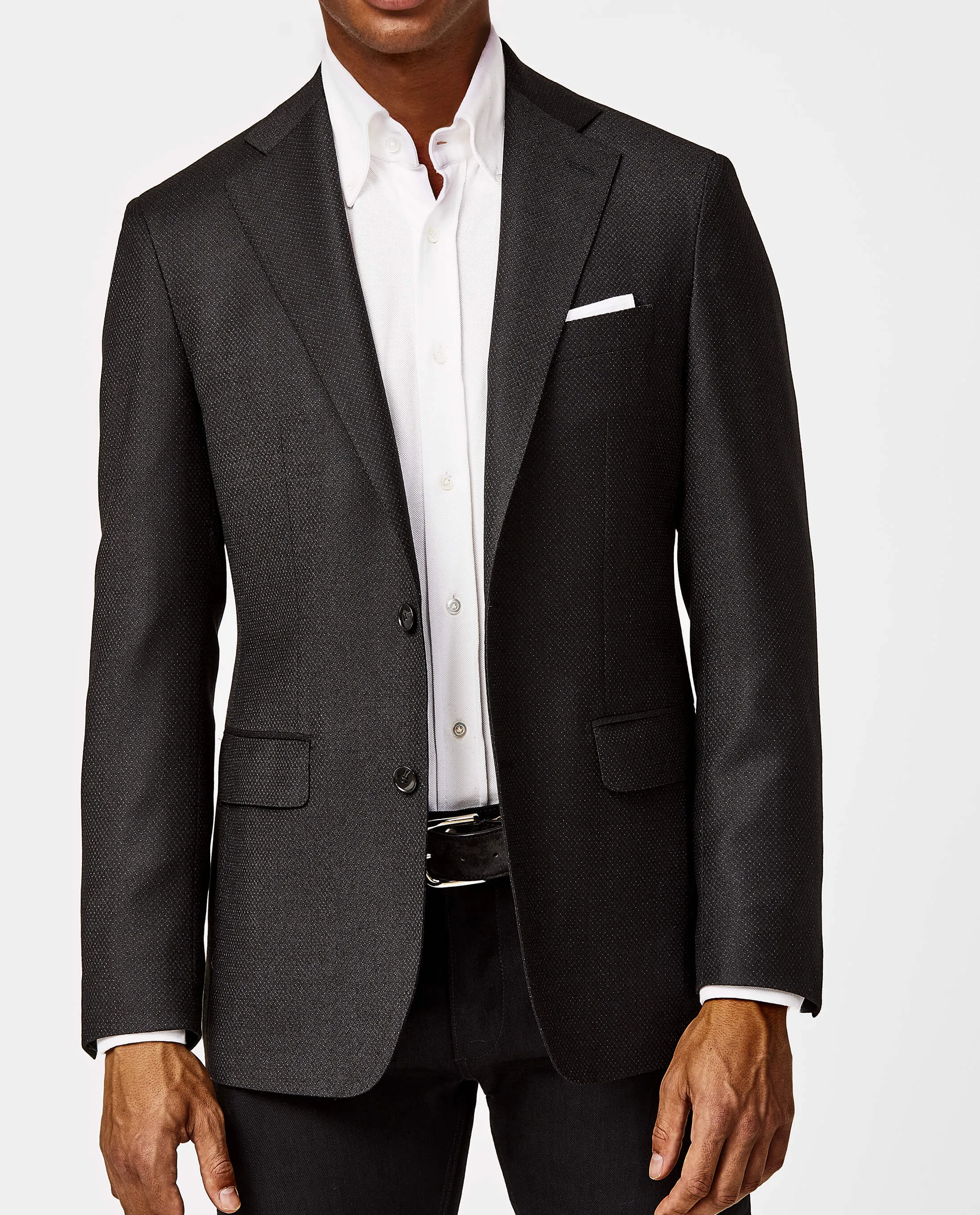 Paulo Oliveira Travel Jacket in Black-Pepper Speckled Stretch Merino Wool