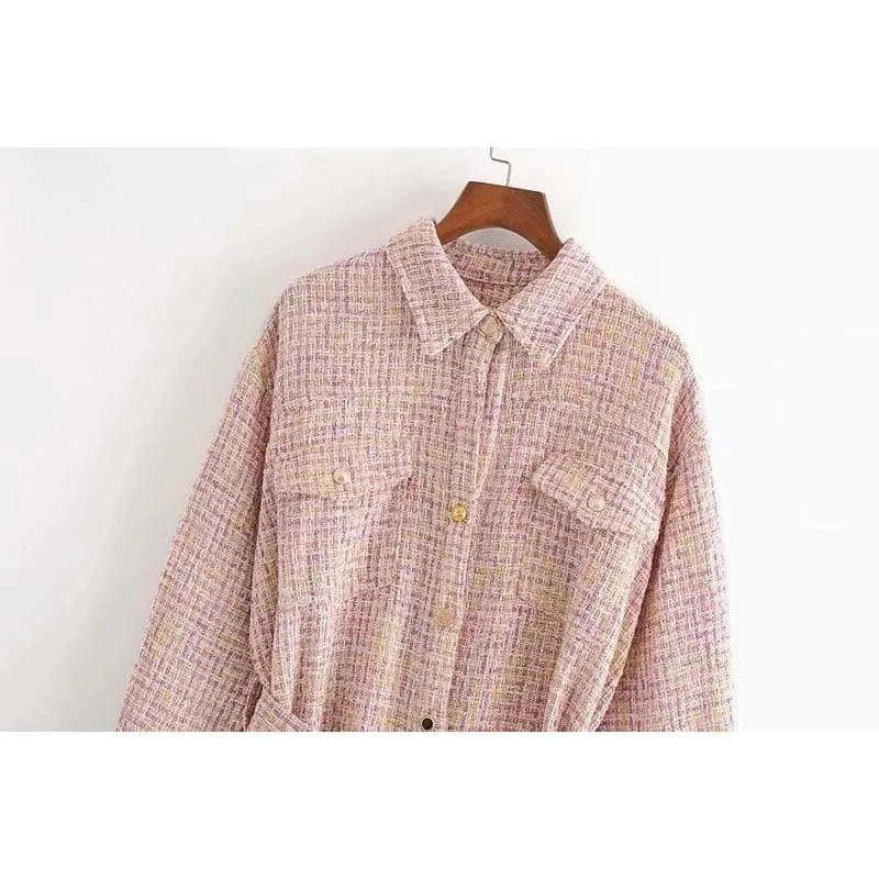 POCKET TASSEL PLAID TWEED JACKET