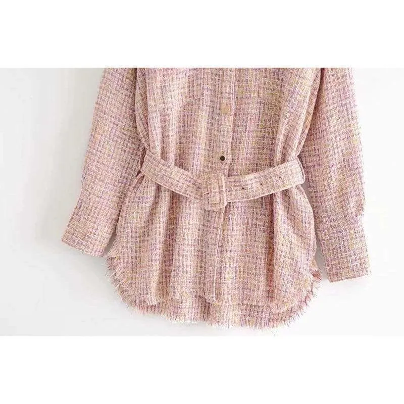 POCKET TASSEL PLAID TWEED JACKET