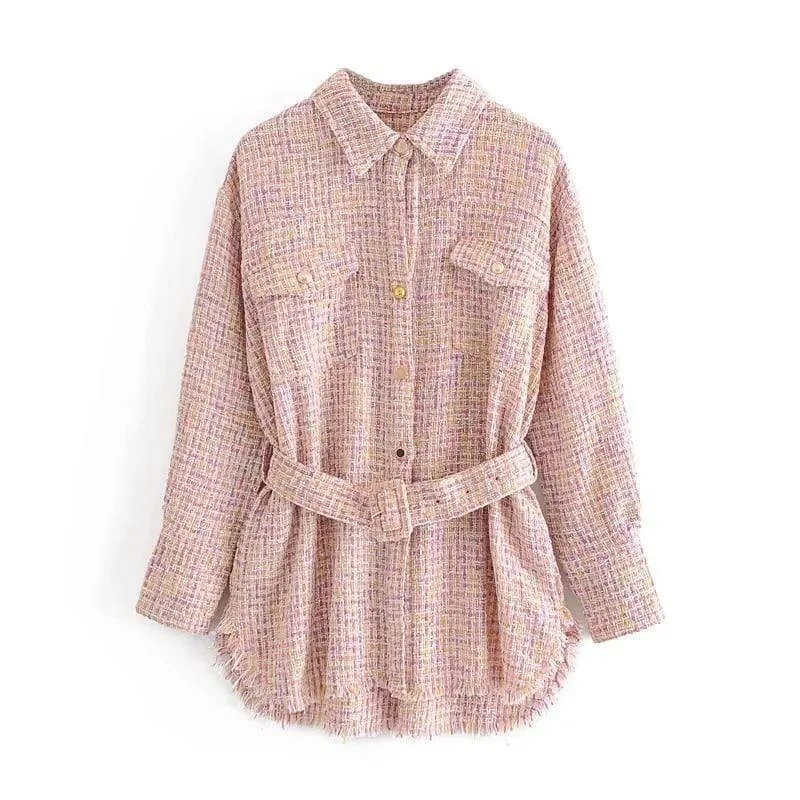 POCKET TASSEL PLAID TWEED JACKET