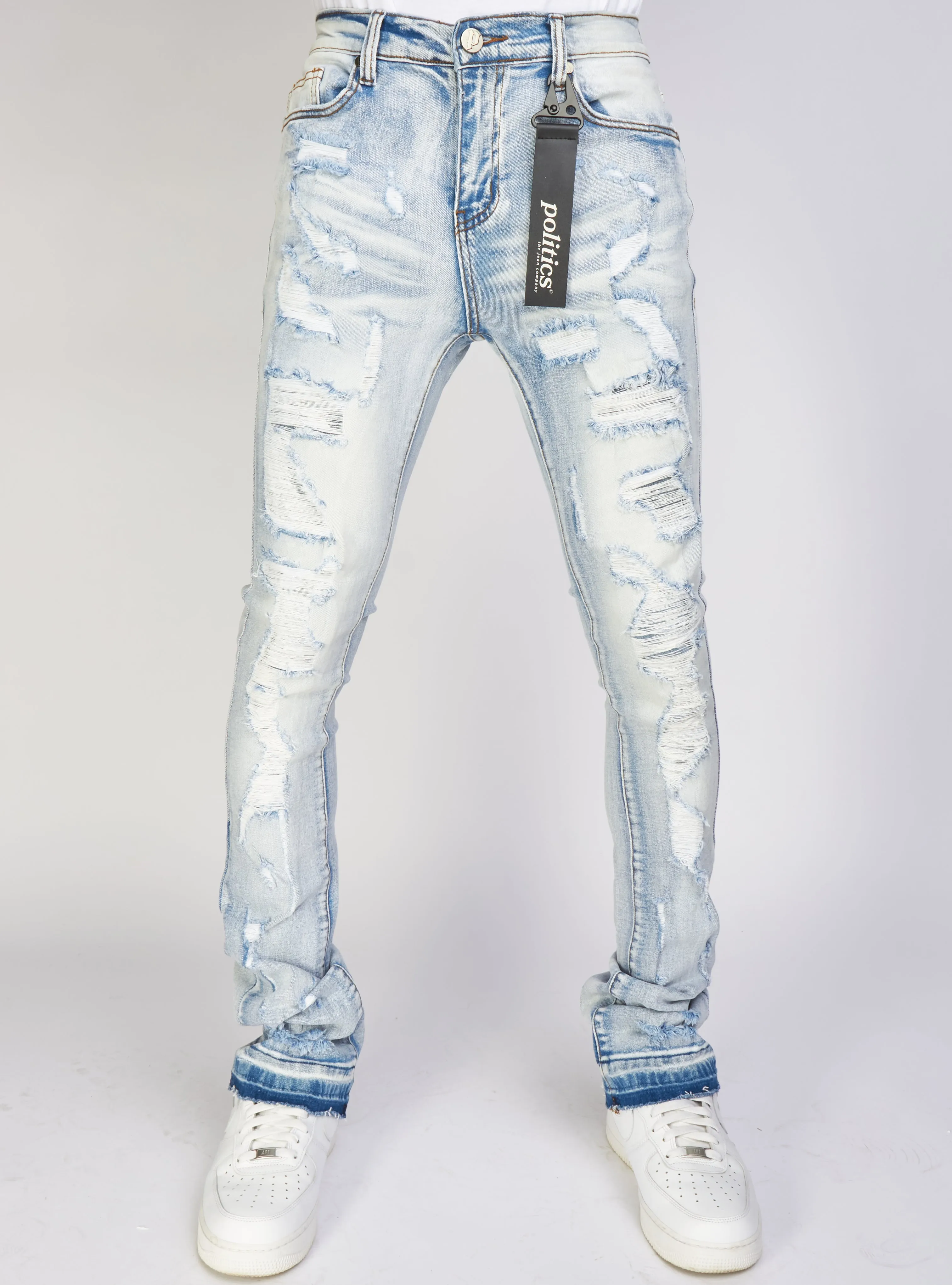 Politics Jeans - Embroidered Skinny Stacked Flare Mac - Light Blue  - 514