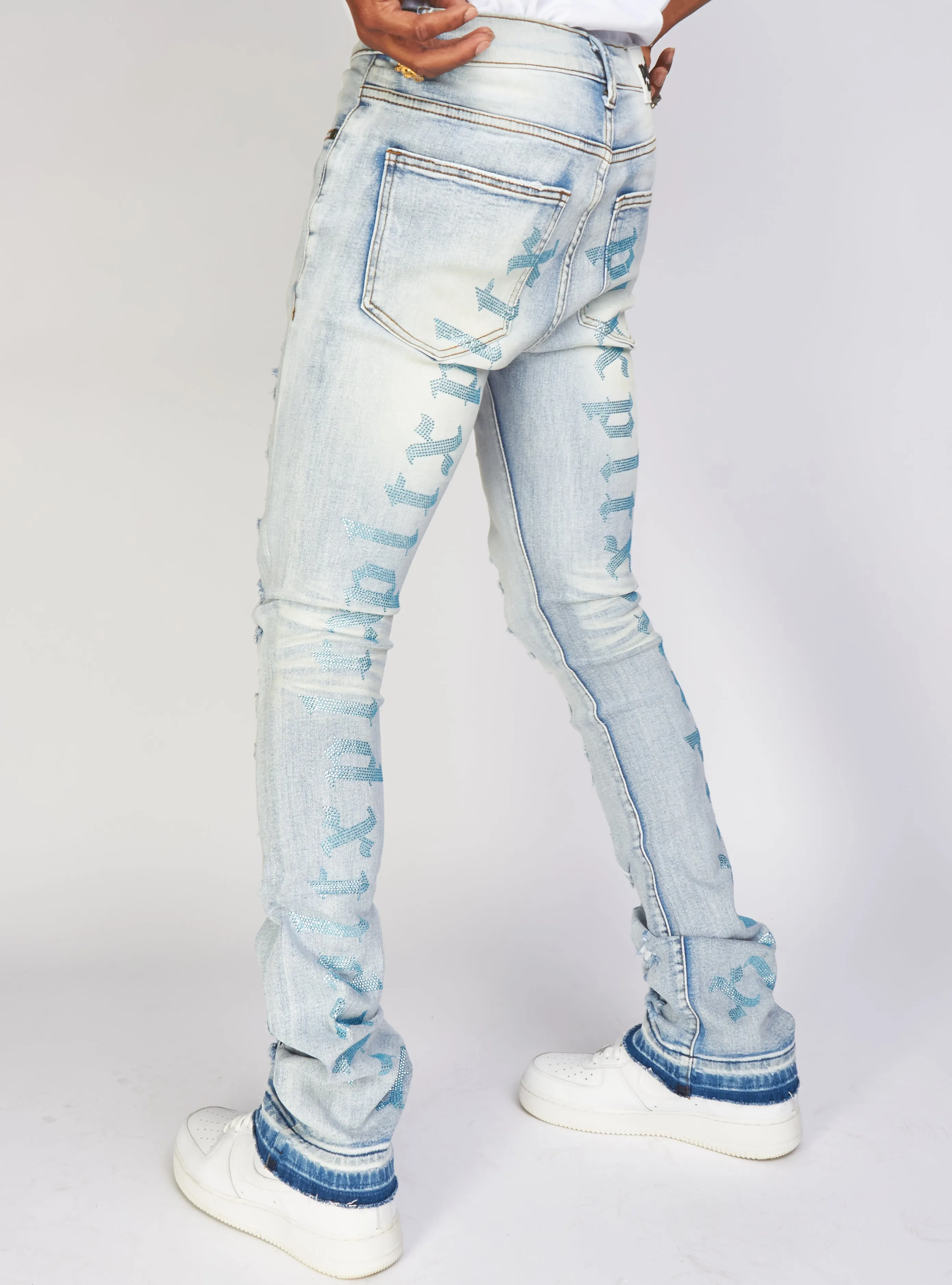 Politics Jeans - Embroidered Skinny Stacked Flare Mac - Light Blue  - 514