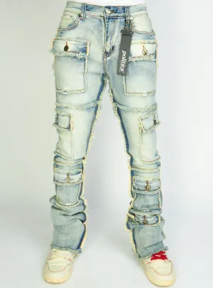 Politics Jeans - Worthy - Blue Wash - Stacked Frayed Cargo - 502