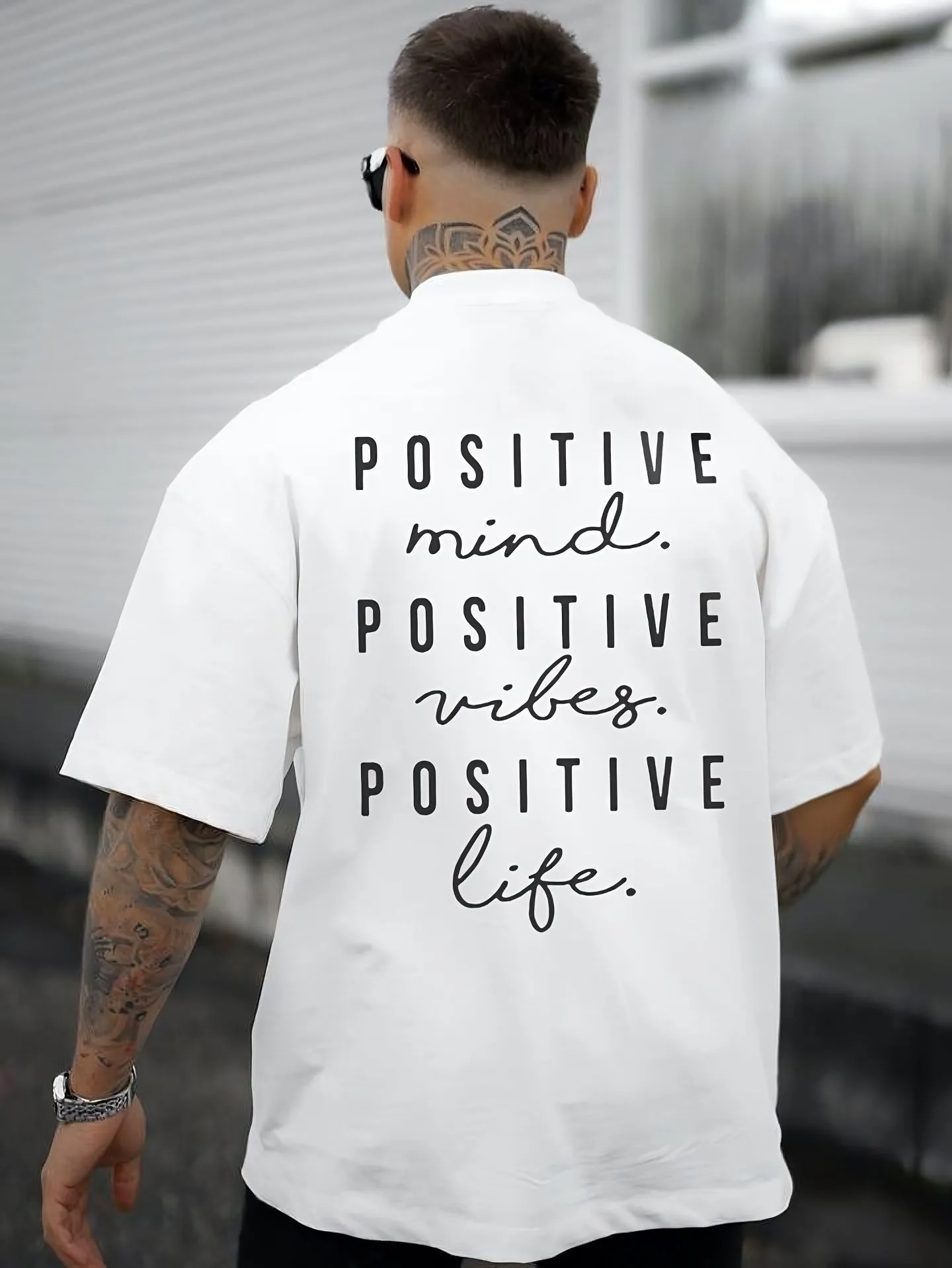 Positive Mind Vibes Life - White - Gym Oversized T Shirt