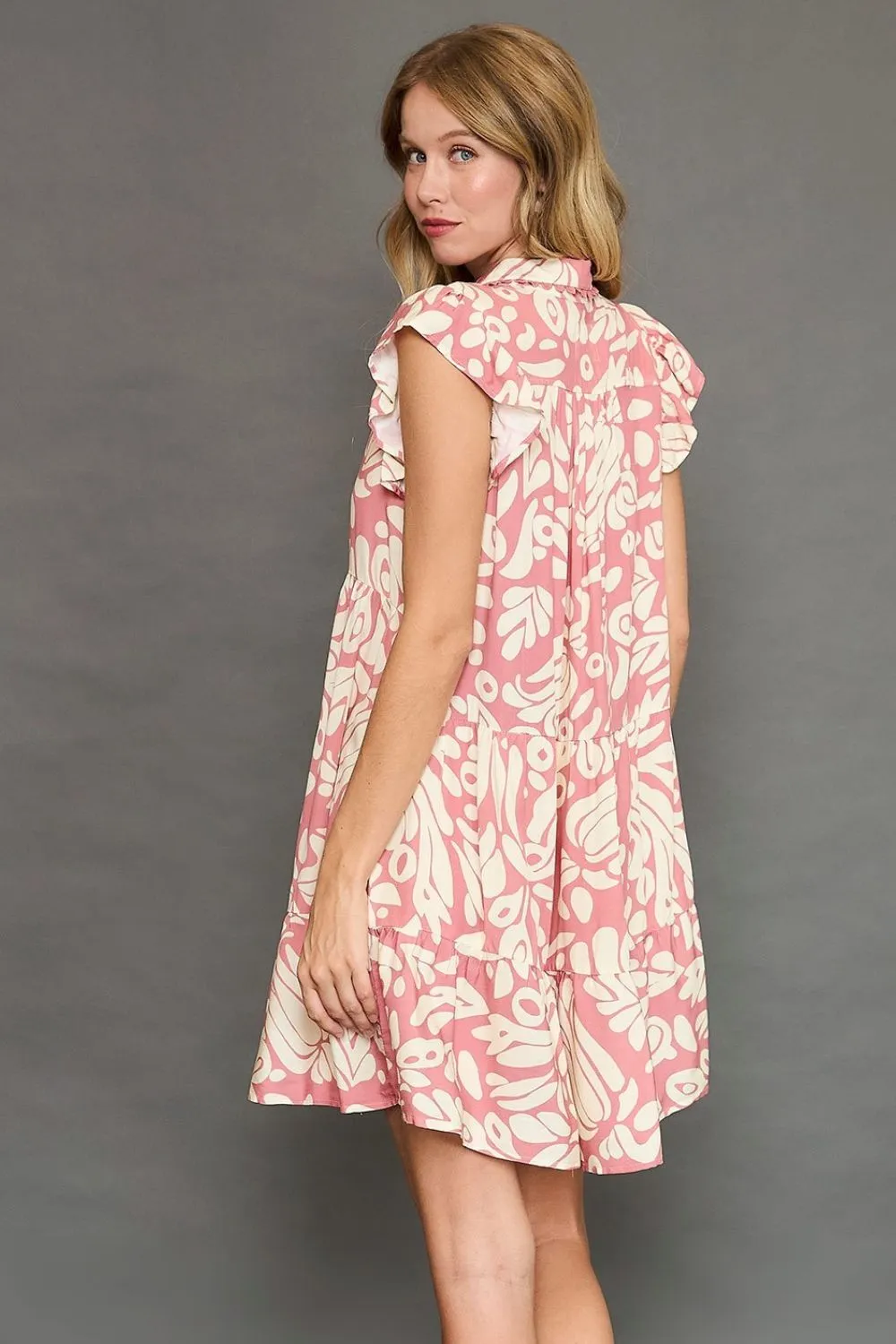 Printed Ruffled Cap Sleeve Mini Dress