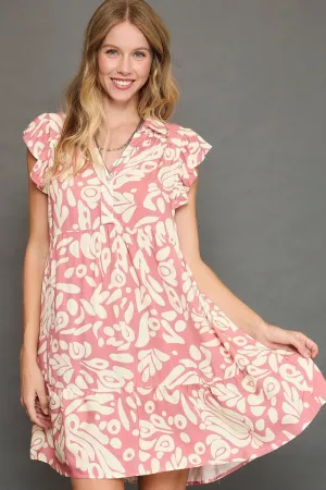 Printed Ruffled Cap Sleeve Mini Dress