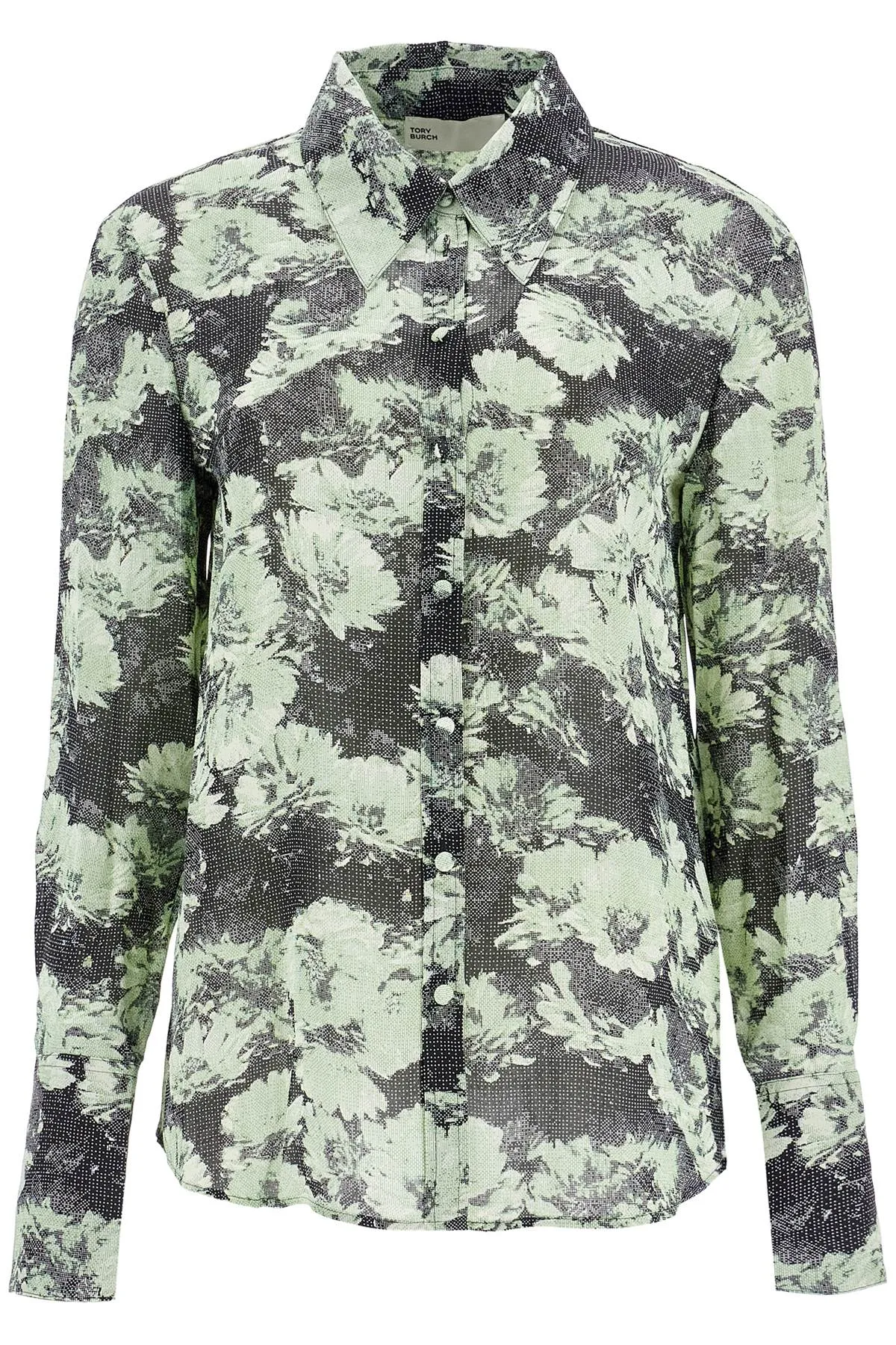 printed viscose shirt 163648 GREEN PIXEL FLORAL