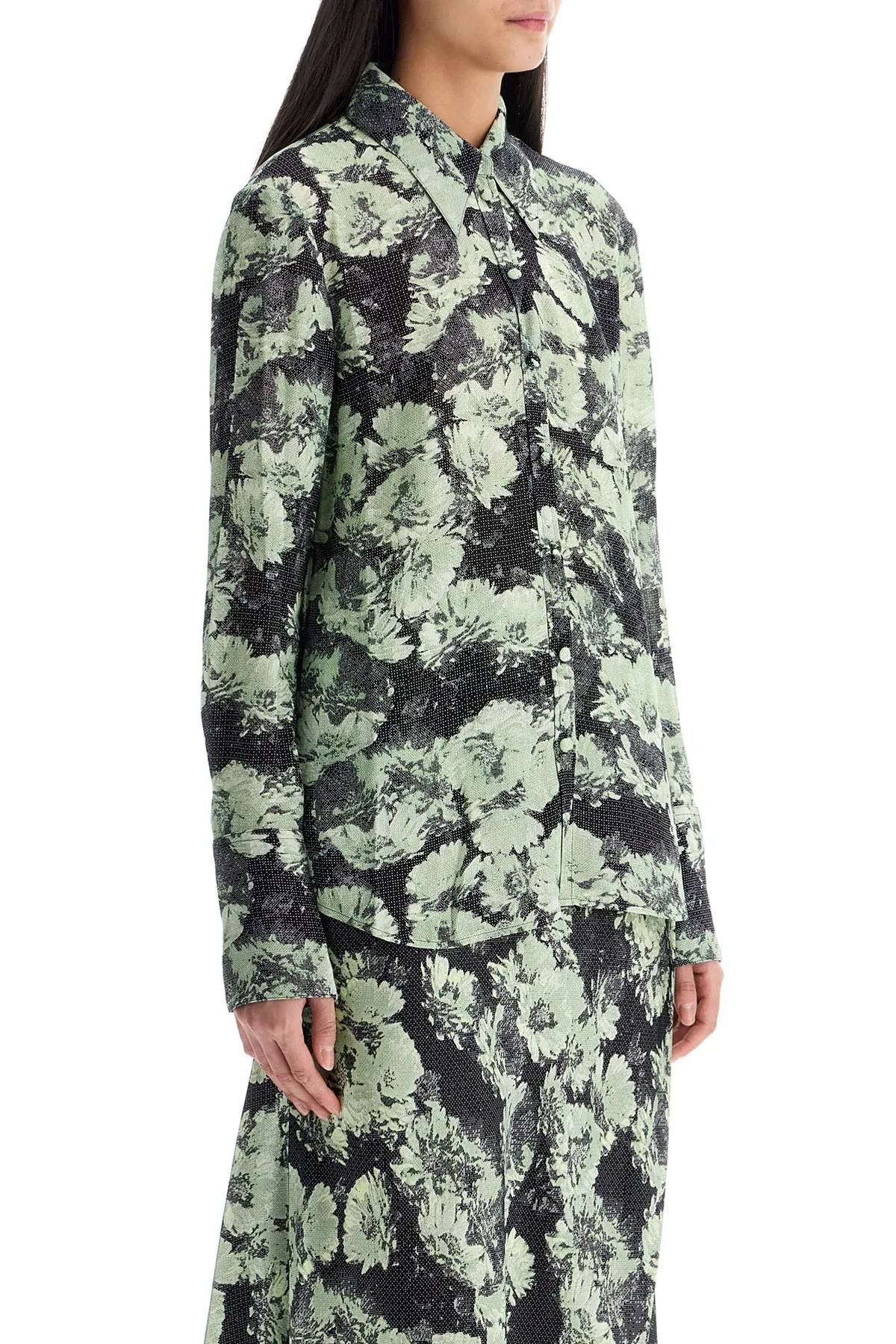 printed viscose shirt 163648 GREEN PIXEL FLORAL