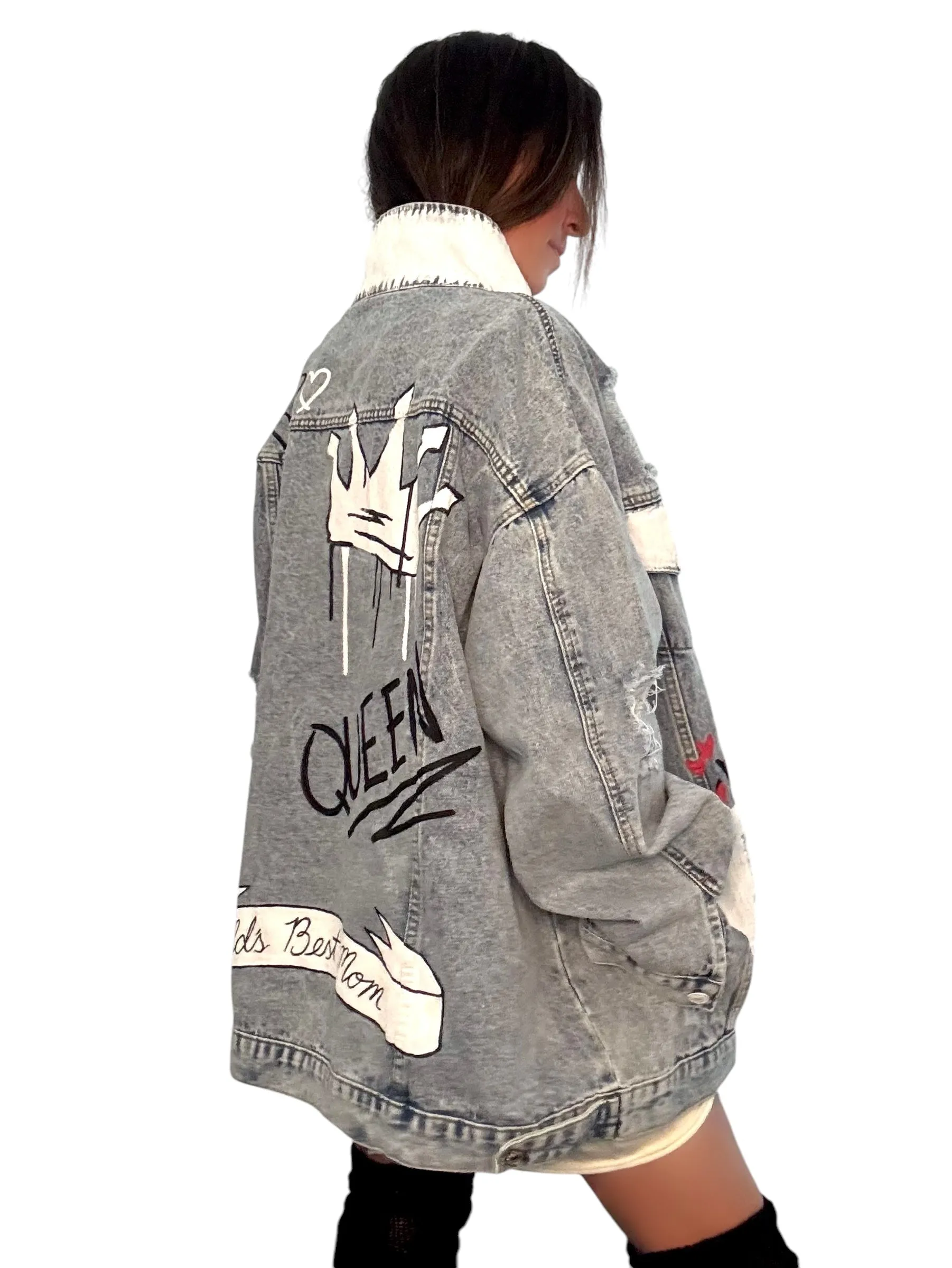 'Queen Mom' Painted Denim Jacket