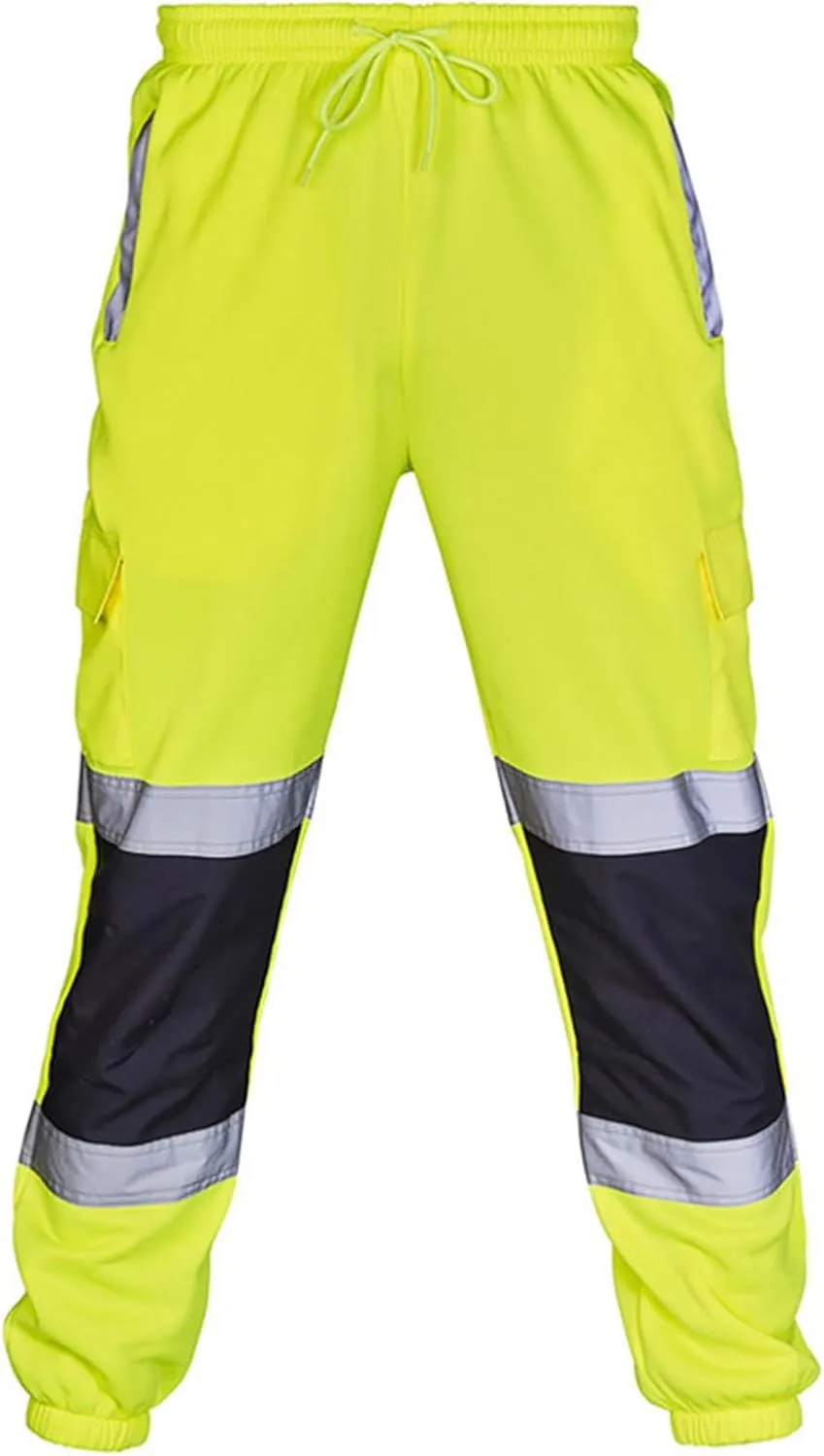 Reflective Safety Pants for Men Drawstring Hi-Vis Trousers Construction Work Pants Casual Cargo Pants