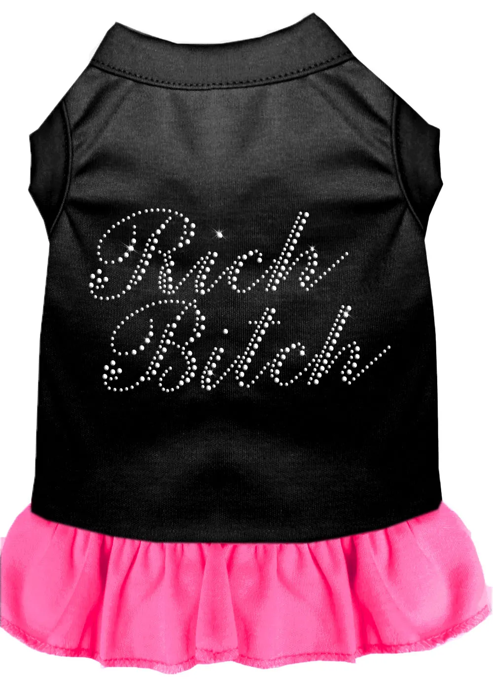Rhinestone Rich Bitch Dress Black With Bright Pink Med