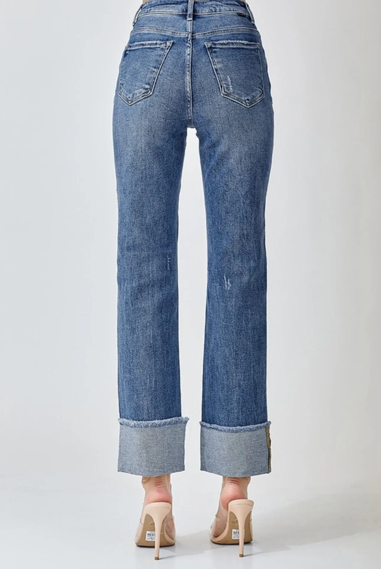 Risen HW Straight Cuffed Jeans