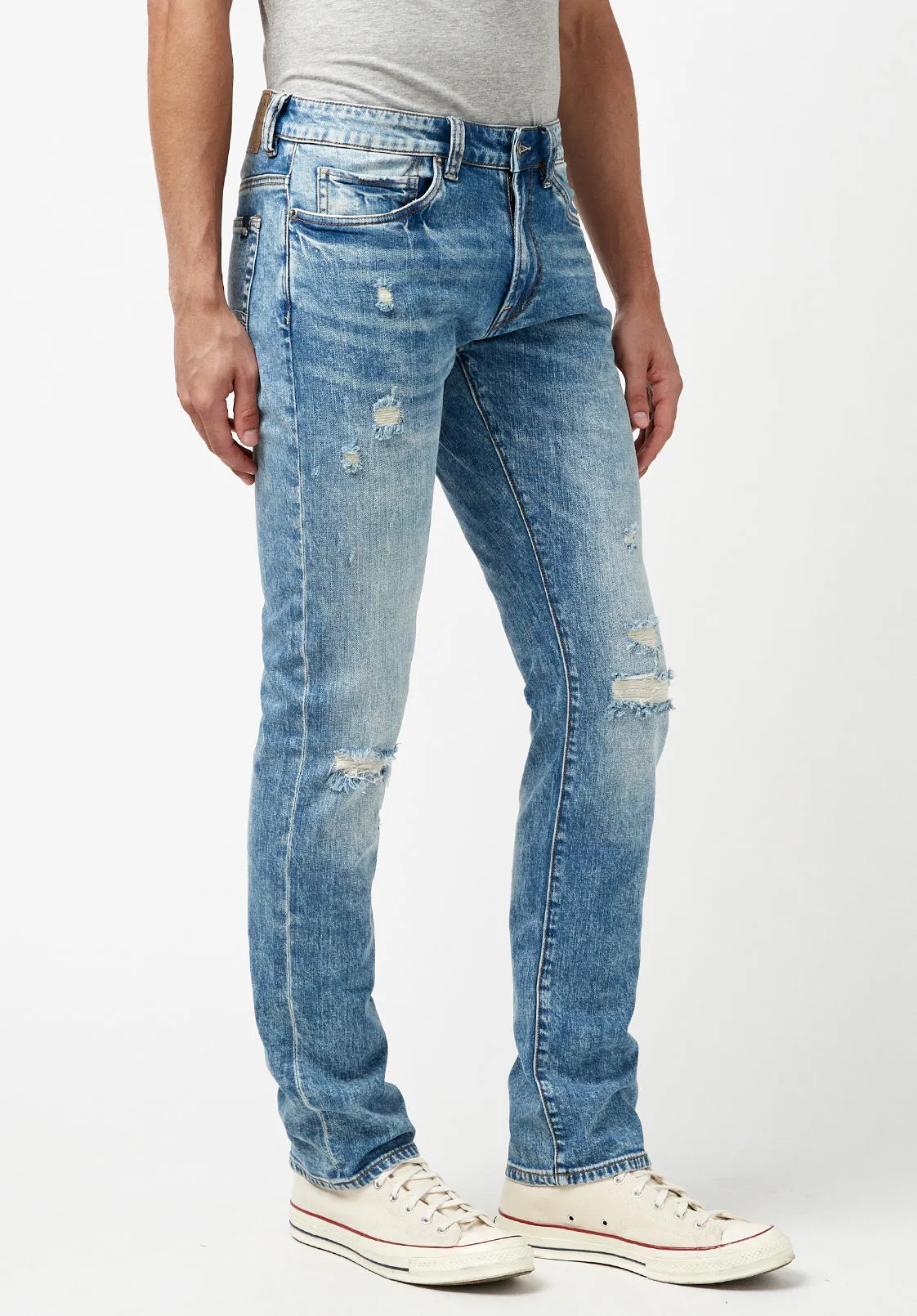 Slim Ash Men's Jeans in Worn & Creased Blue - BM22885