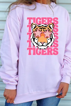 Stacked Pink Tigers Heavy-weight Crew Sweatshirt