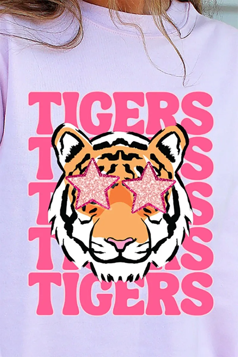 Stacked Pink Tigers Heavy-weight Crew Sweatshirt
