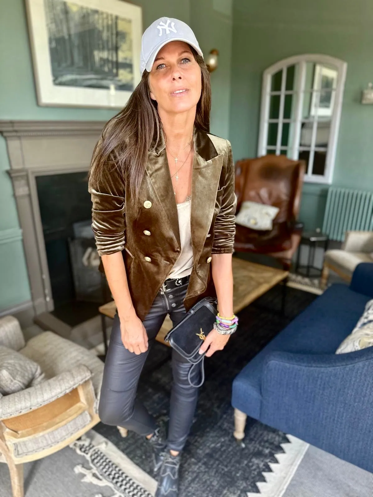Victoria Velvet Blazer Army Green