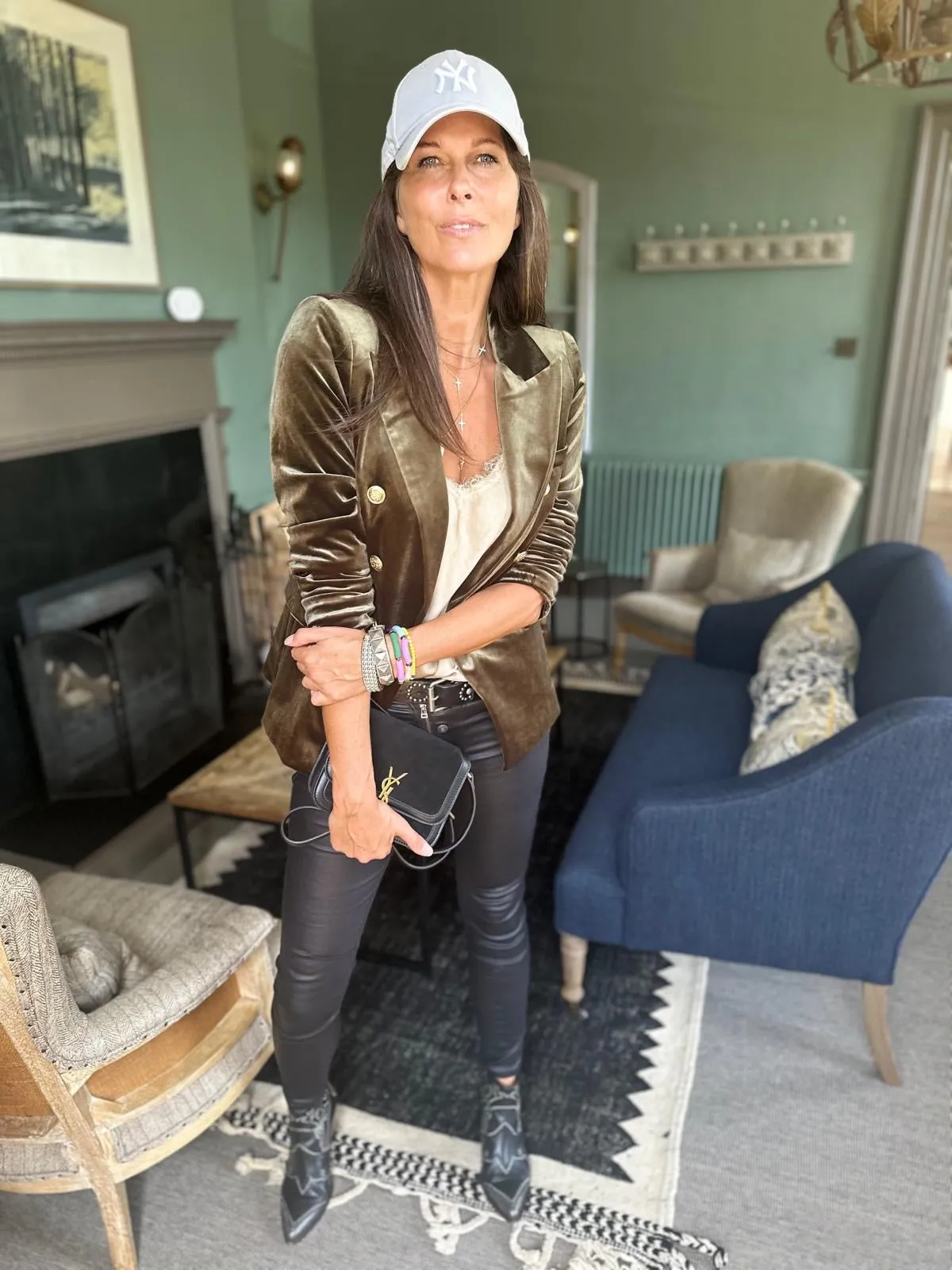 Victoria Velvet Blazer Army Green