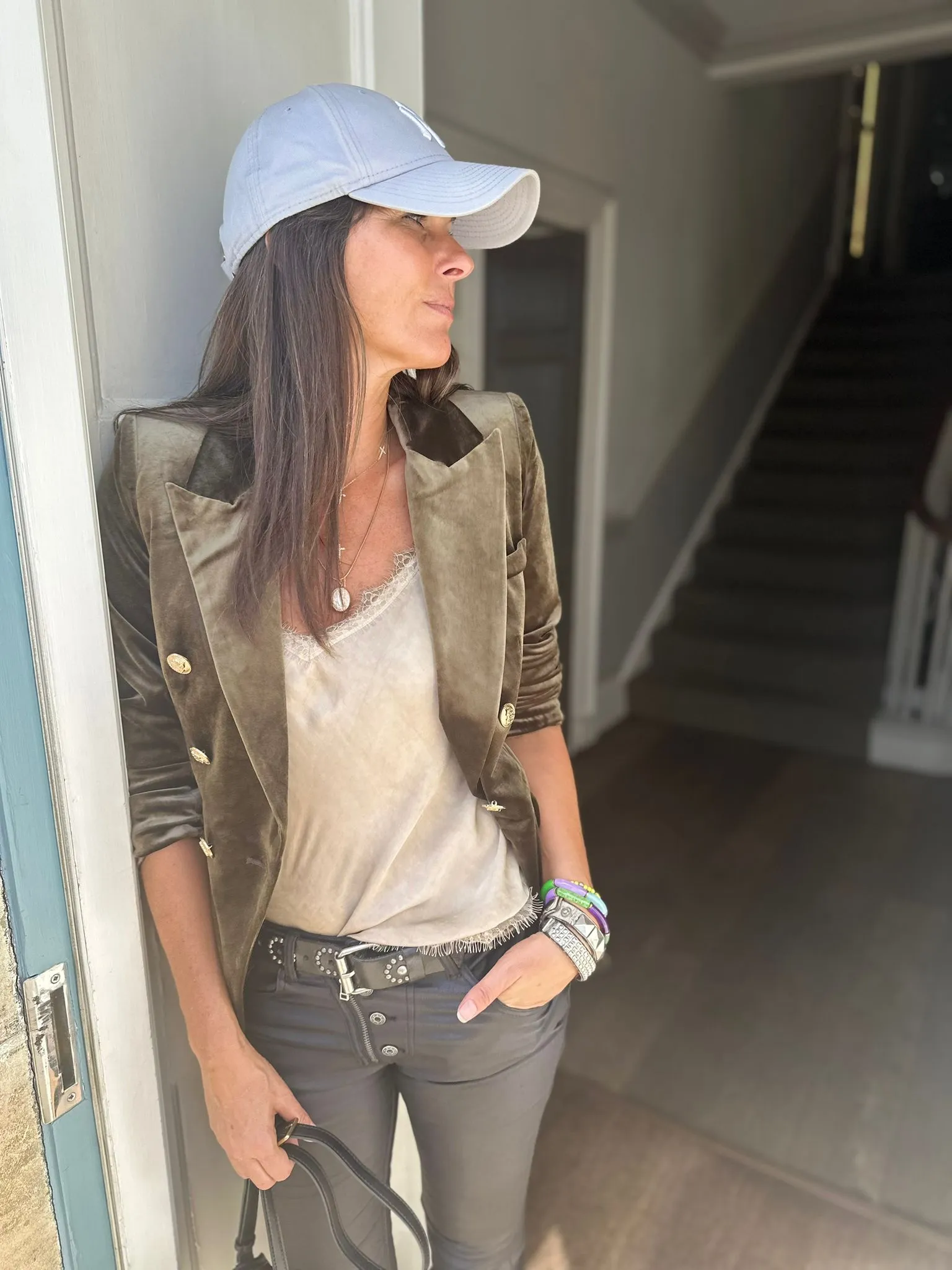 Victoria Velvet Blazer Army Green