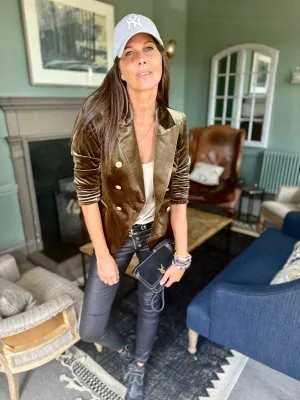 Victoria Velvet Blazer Army Green