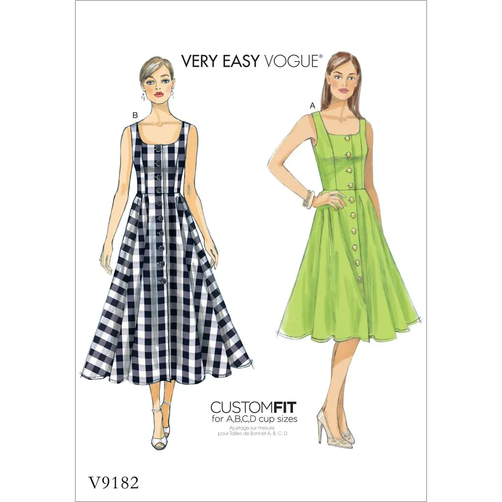 Vogue Pattern V9182 Misses' Button-Down, Flared-Skirt Dresses