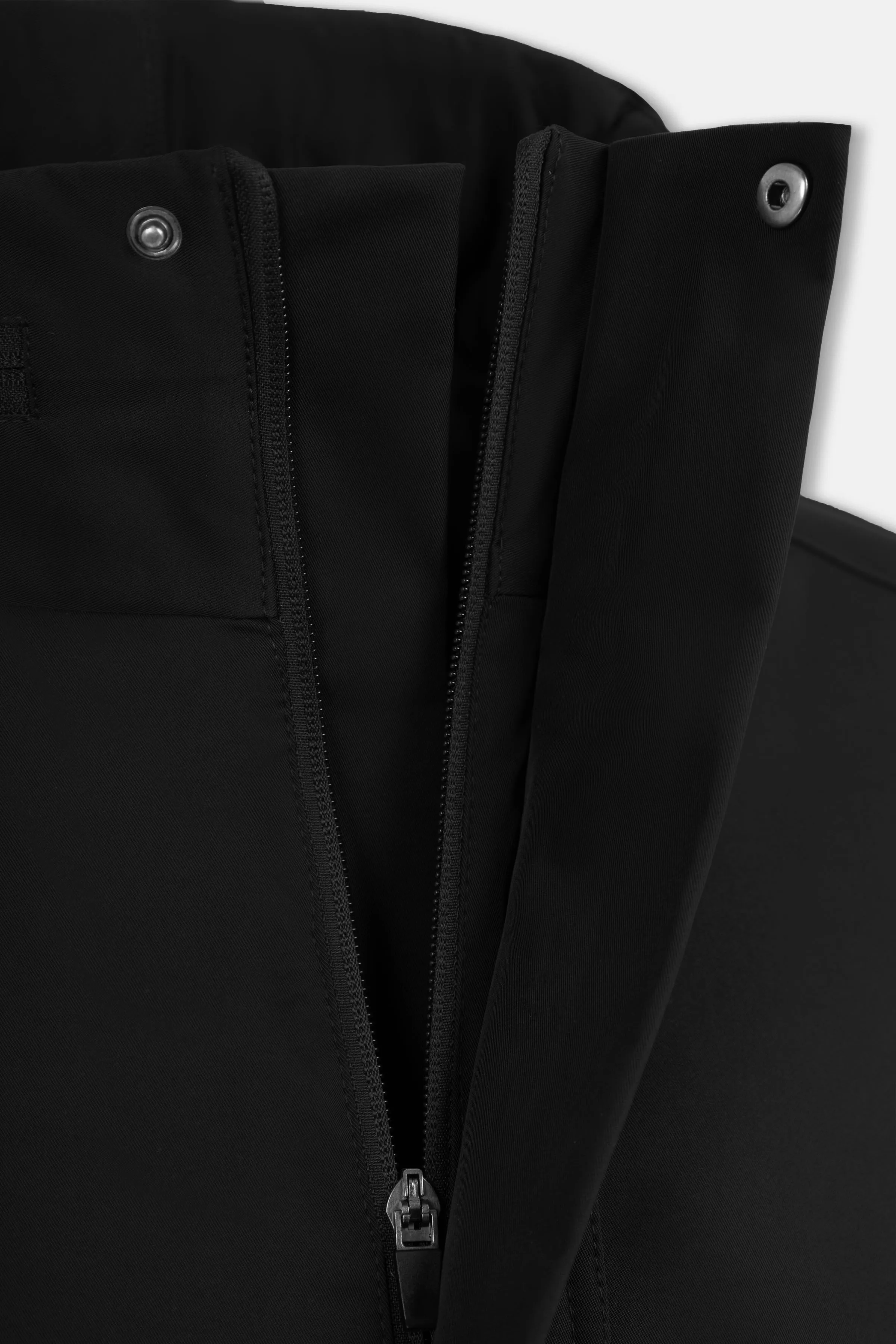 Waterproof Black Gabardine Jacket With Hoodie