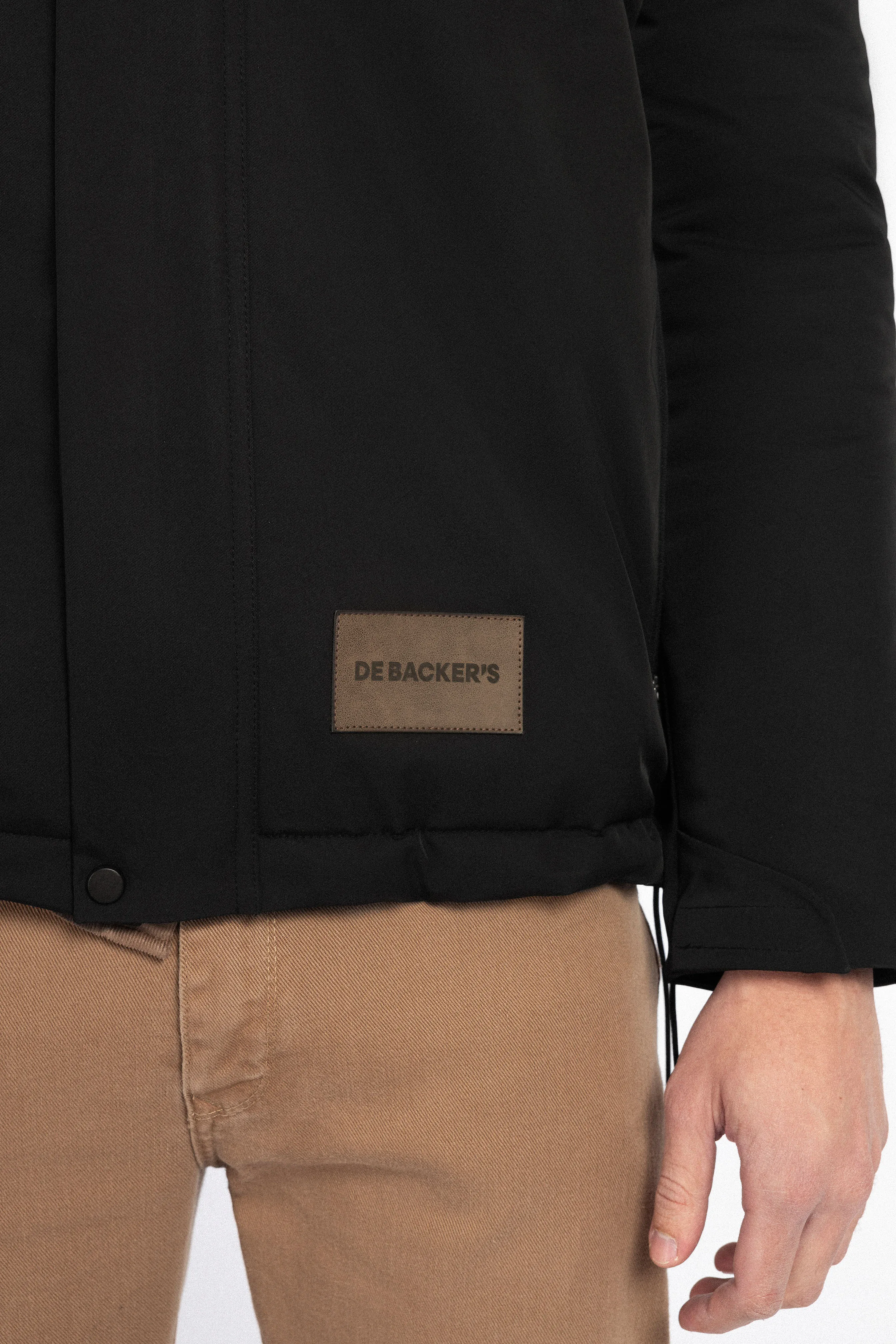 Waterproof Black Gabardine Jacket With Hoodie
