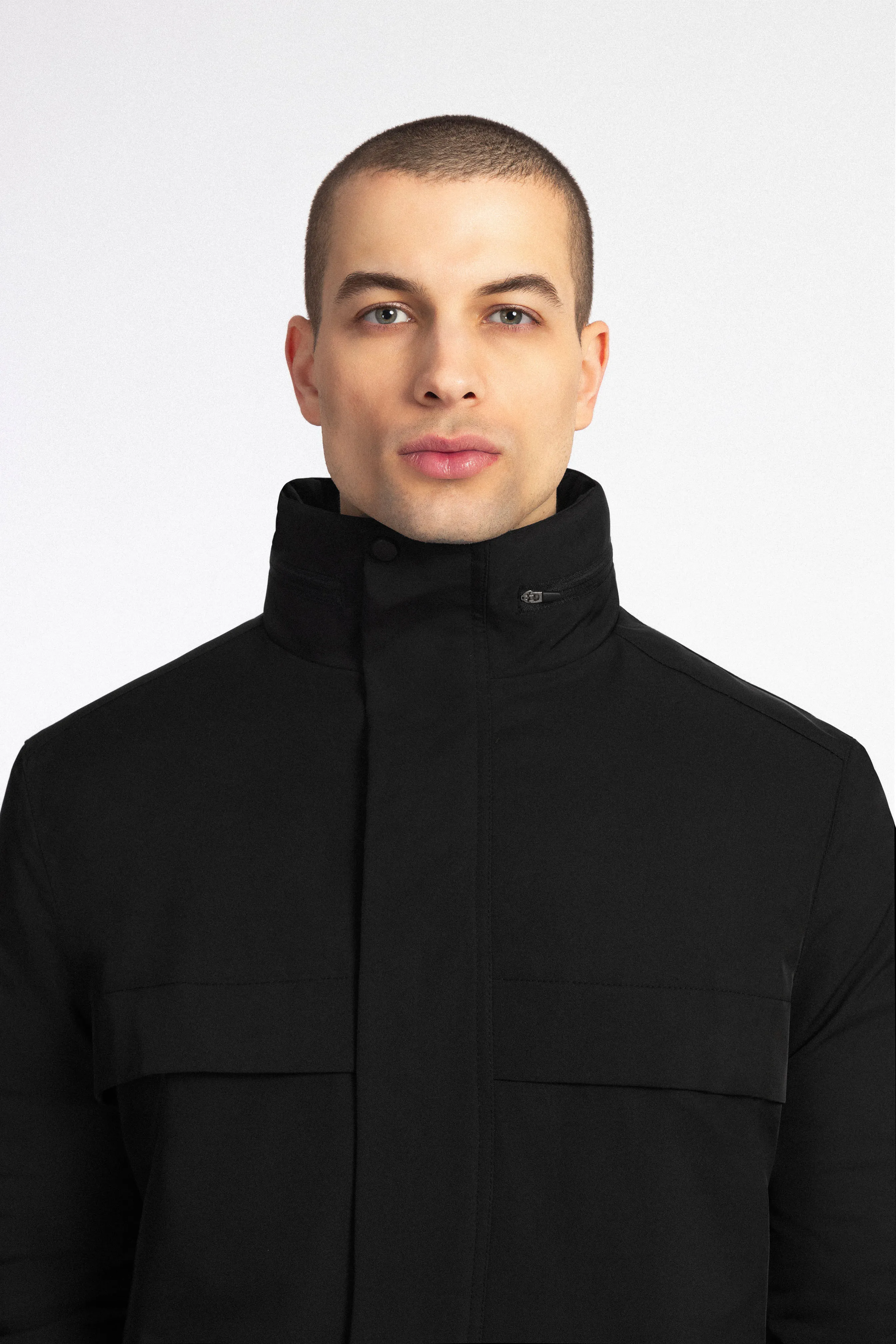 Waterproof Black Gabardine Jacket With Hoodie