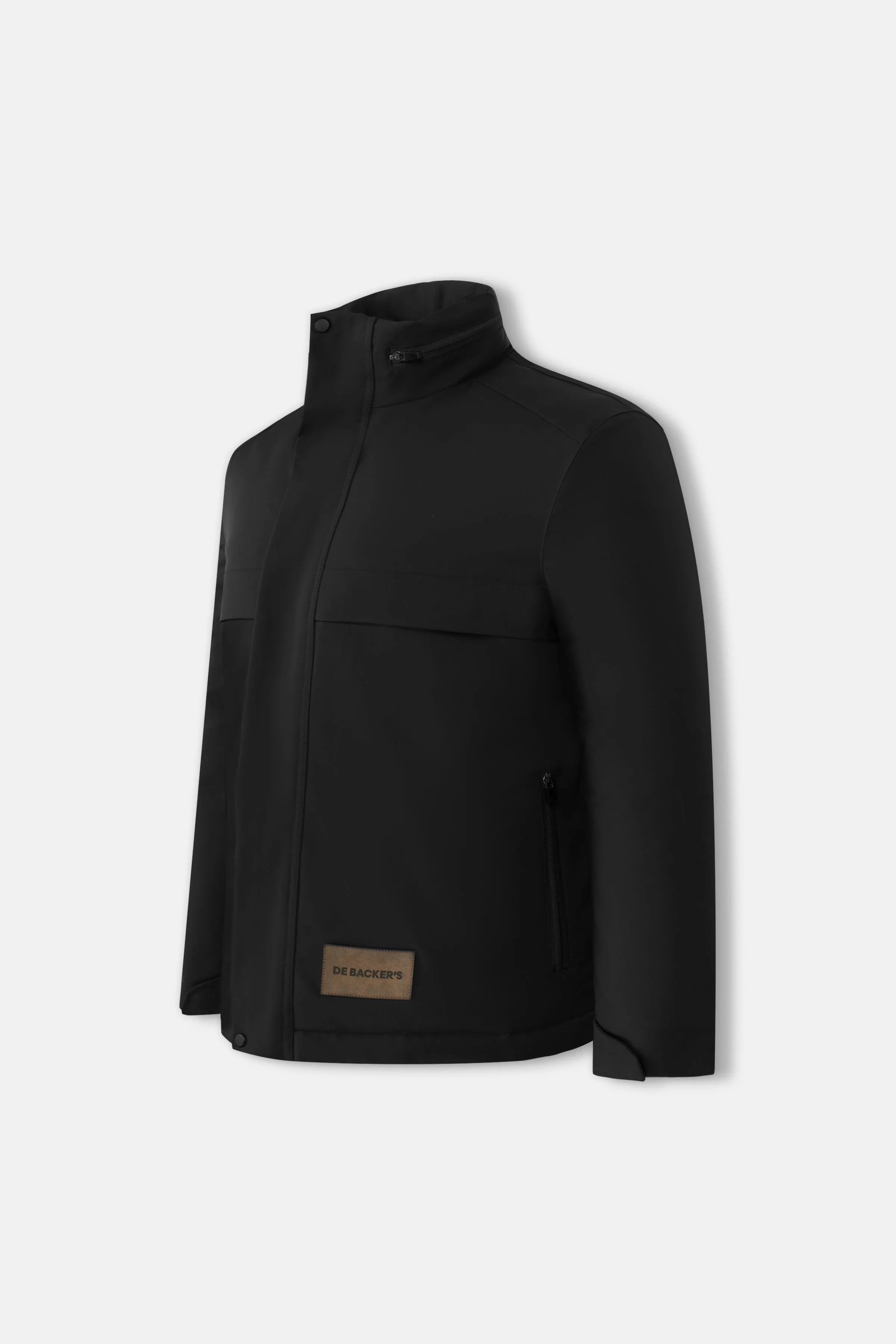 Waterproof Black Gabardine Jacket With Hoodie