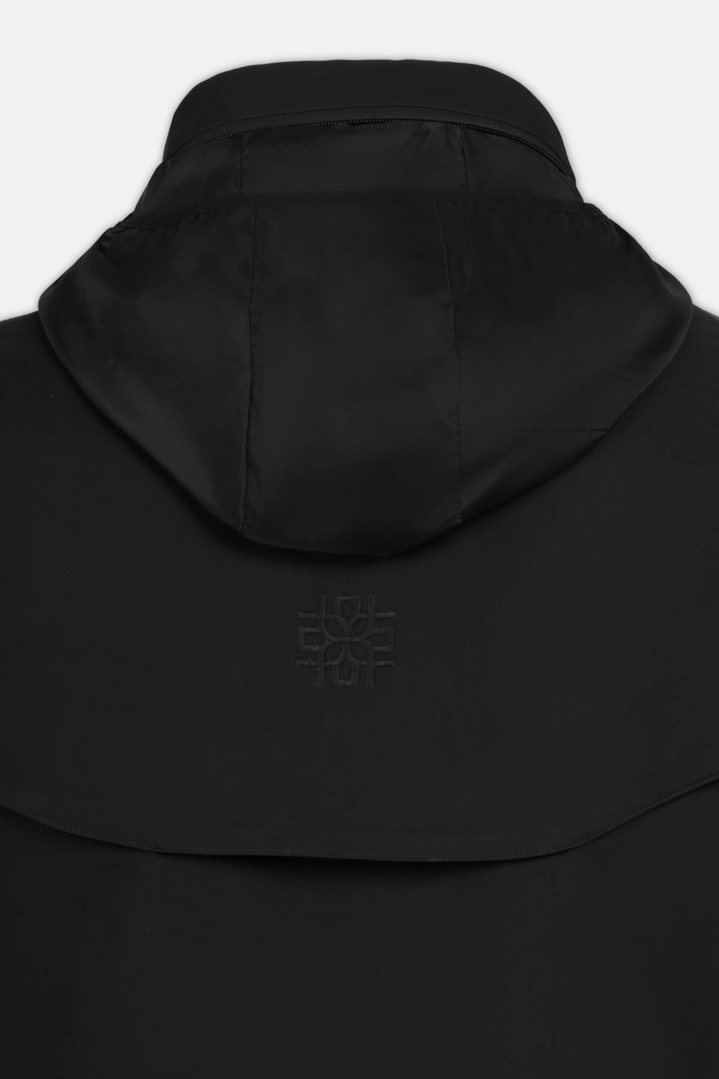 Waterproof Black Gabardine Jacket With Hoodie