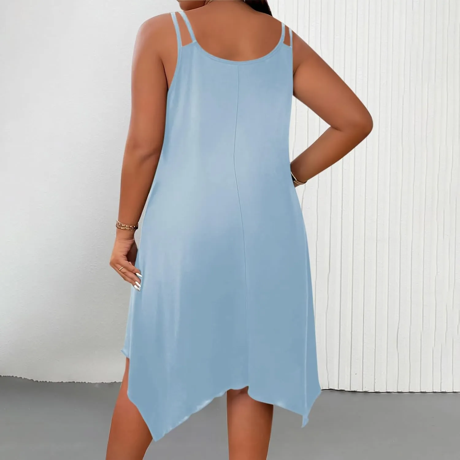 Women Plus Size Midi Dresses Trendy Irregular Hem Sleeveless Crewneck Loose Comfy Tank Dress Summer Beach Sundress