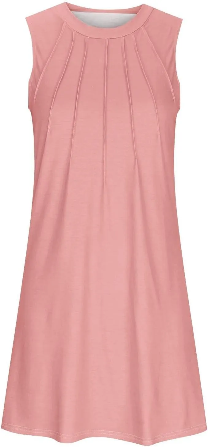 Womens Summer Dresses 2025 Casual Swimsuit Coverup Dress Plain Crewneck Sleeveless Sundresses Beach Loose Tank Dress