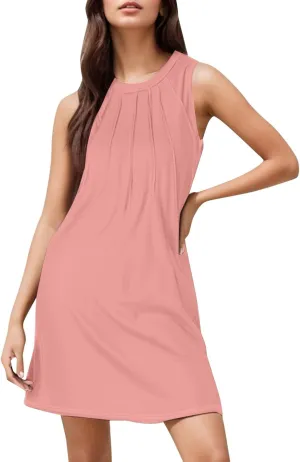 Womens Summer Dresses 2025 Casual Swimsuit Coverup Dress Plain Crewneck Sleeveless Sundresses Beach Loose Tank Dress